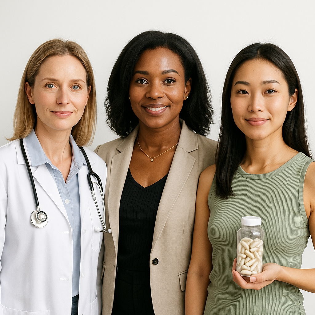 Photo of three health experts: a female doctor, a wellness advisor, and a supplement specialist – representing the SuppHealth expert review team.