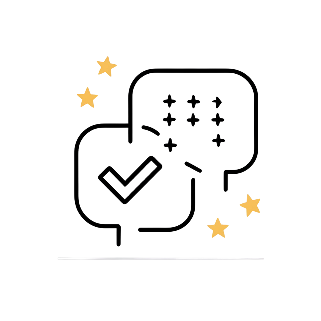 Verified customer reviews icon with speech bubbles
