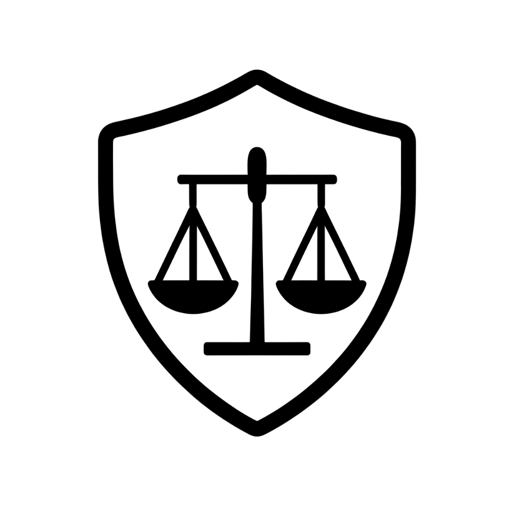 Black and white icon of a balanced scale inside a shield, symbolizing independent and unbiased supplement guidance.